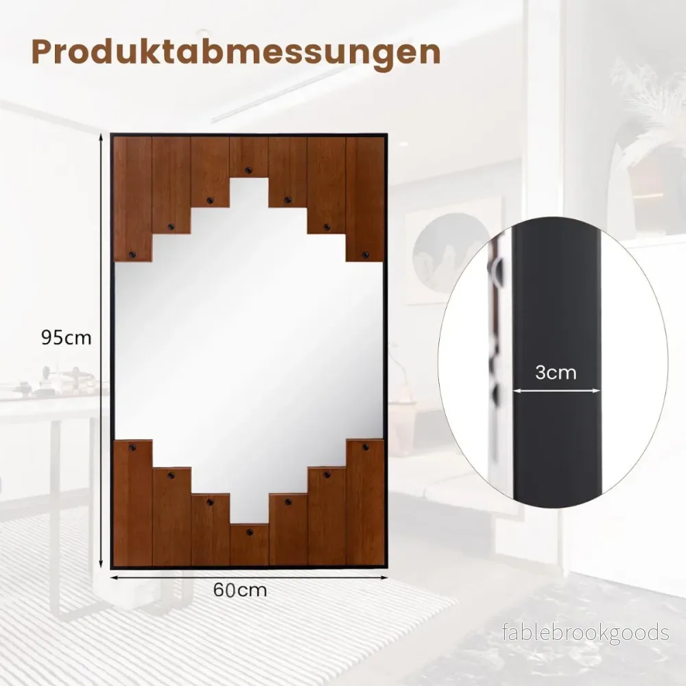 Rektangulär – spegel med träram rustik tvåvägskrok – 60 x 95 cm – Trä - Bild 3