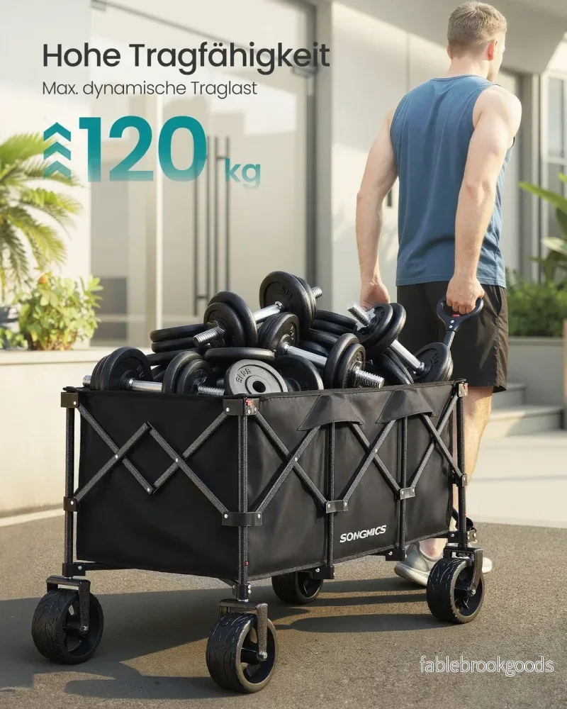 Opvouwbare handkar - 52 x 100 x 98 cm - 200 liter - inktzwart - draagvermogen tot 150 kg - 4 afneembare wielen - ingeklapt 32 x 21 x 64,5 cm - gewicht 10 kg - Bild 3