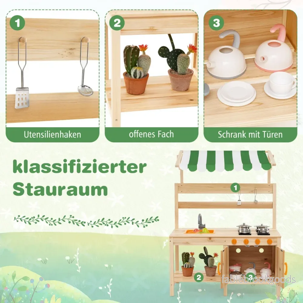Lerkök – Barn Utomhus Gran Trä med tak – 88 x 39 x 117 cm – Natur - Bild 2