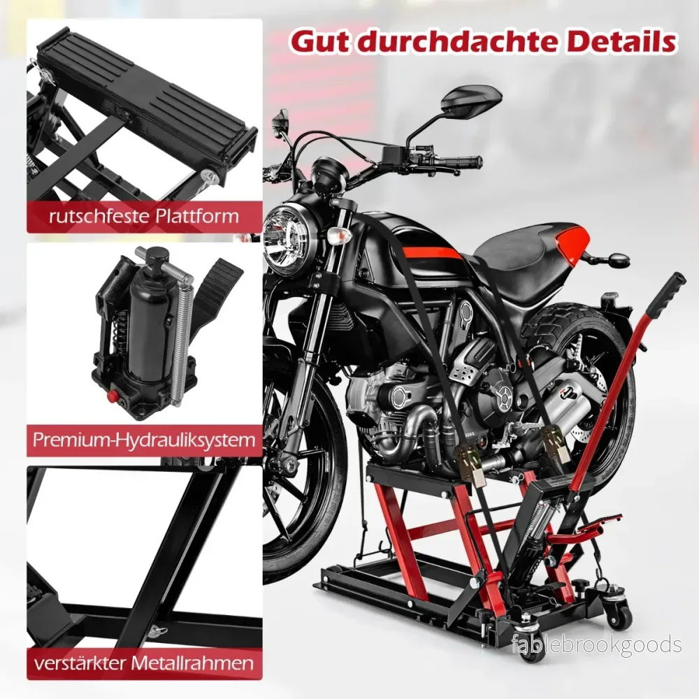 Motorcykellyft – upp till stegs höjdjusterbar hydraulisk motorcykeljack – 680 kg 3 – Röd