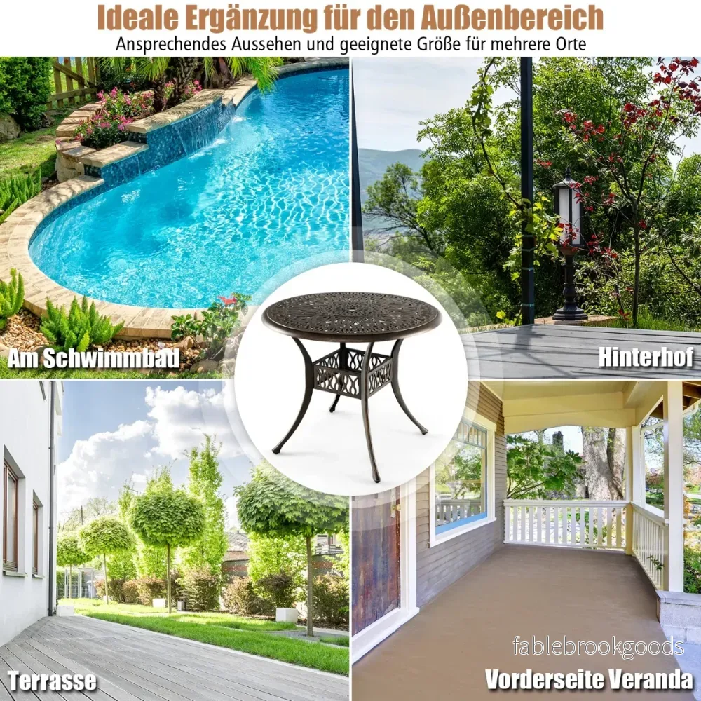 Runt – uteplats matbord bistrobord av gjuten aluminium med paraplyhål – Ø 90 x 74 cm – Brun - Bild 3