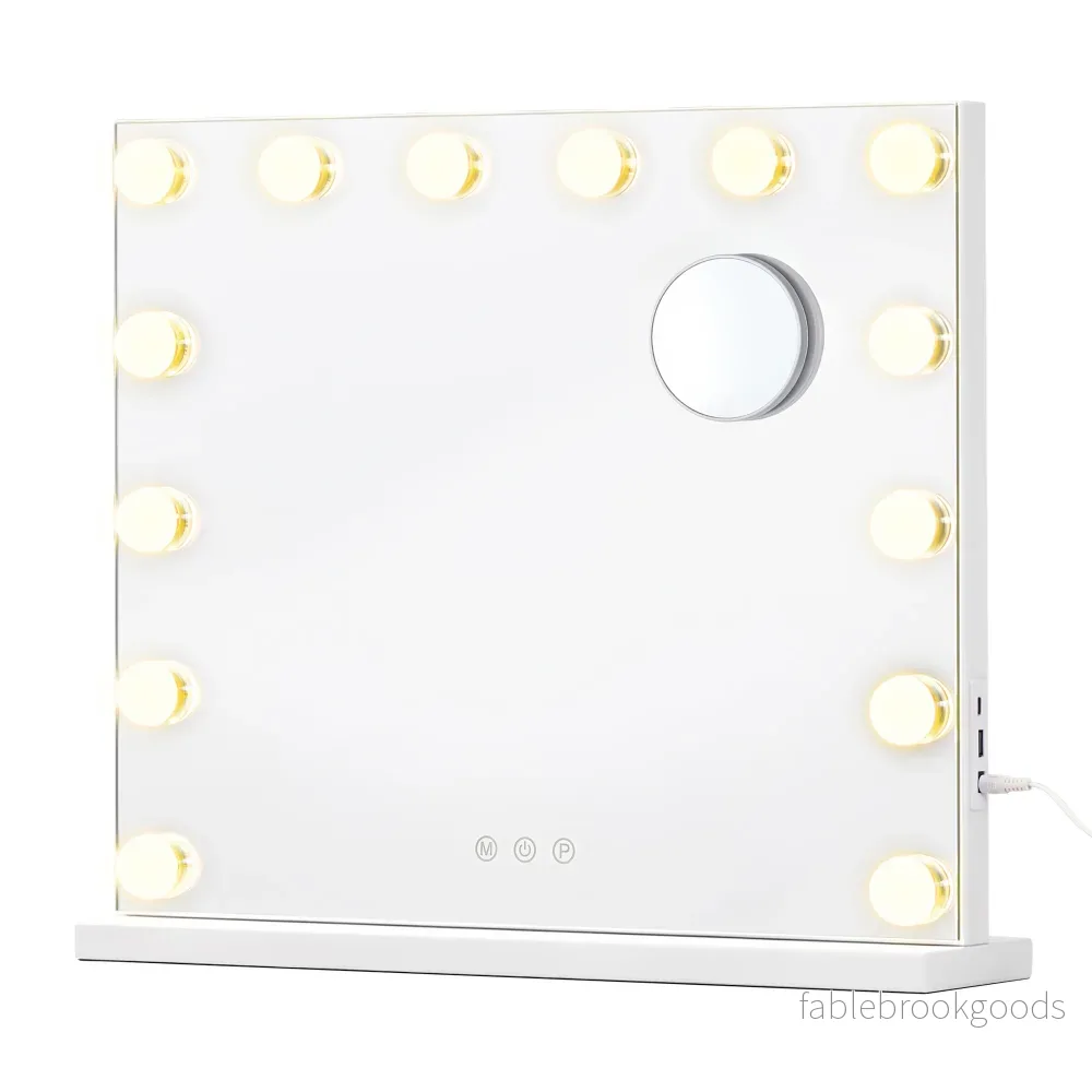 Make-upspiegel – Hollywood met Dimbare LED’s – 10x Vergroting – Matwit – 44 x 50 x 5,7 cm Make-upspiegel – Hollywood met Dimbare LED’s – 10x Vergroting – Matwit – 44 x 50 x 5,7 cm