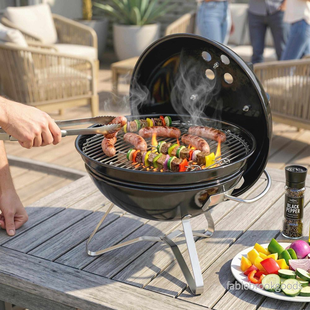 Bärbar kolgrill med lock och ventil, 41 cm - Bild 2
