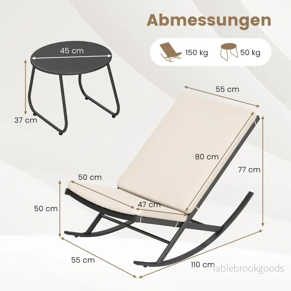 delat – svängande bistro set PE rattanstolar med metallsoffbord och tjocka kuddar trädgårdsmöbel – 3 – Beige - Bild 2