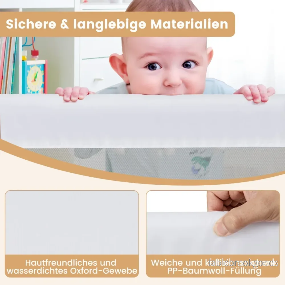 Vikbar – säkerhetsgrind för barnsängar med justerbara remmar – 150 x 40,5 x 42 cm – Vit - Bild 3