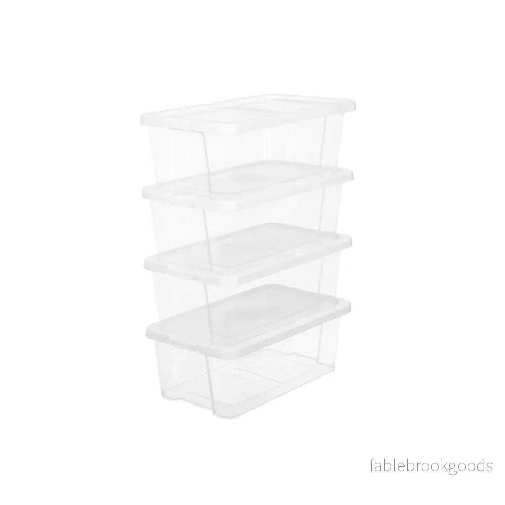 Skokartonger – Set om 12 – Staplingsbar – Transparent med vitt lock - Bild 2
