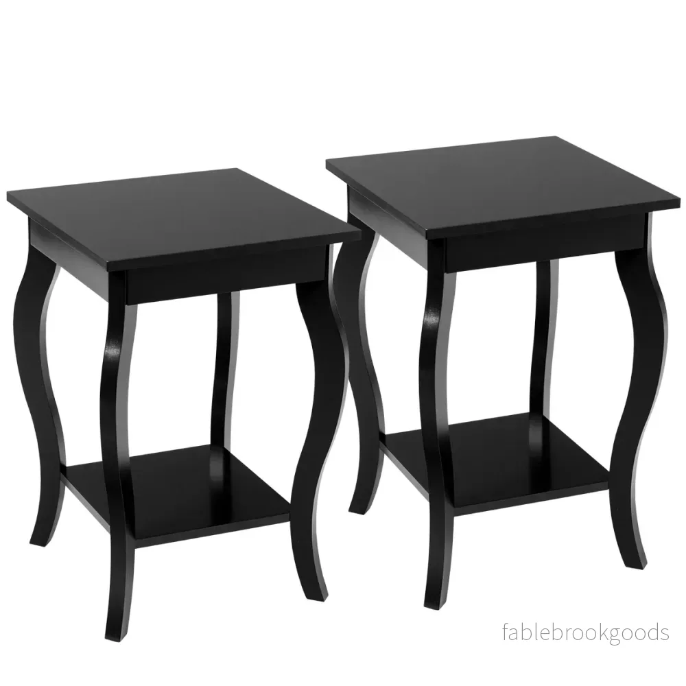 Set – med sidobord böjda ben och vånings sängbord hylla – 2 2 – Svart