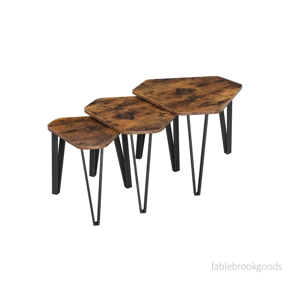 Sidobord – Set om 3 – Industriell design – Vintage brun-svart