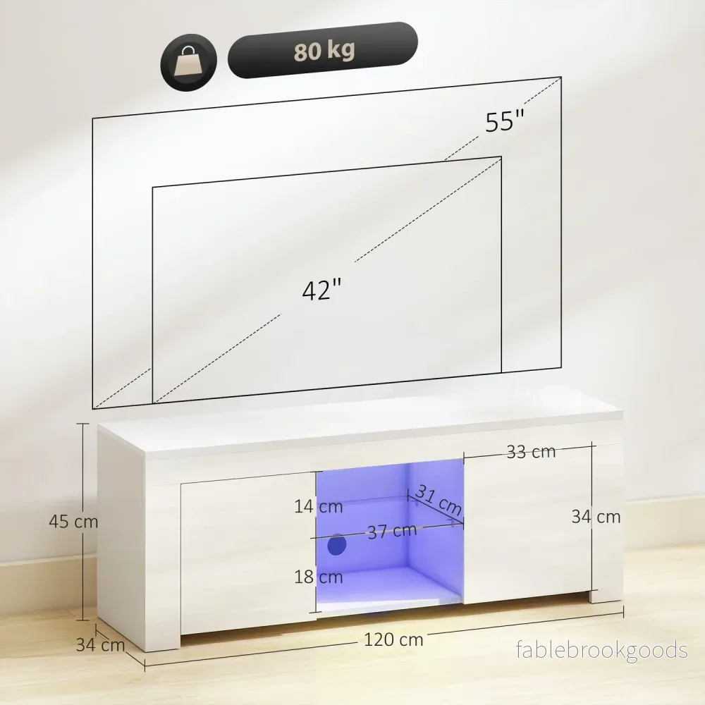 TV-bänk med RGB LED-lampor, blank vit finish - Bild 3