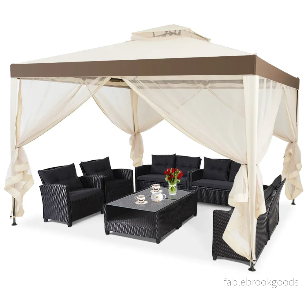 Trädgårdspaviljong – Trädgårdstält Camping Partytält med sidoväggar – 4 300 x 300 x 265 cm – Beige - Bild 2