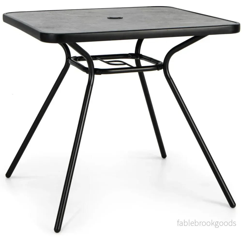 Trädgårdsbord – med bordsskiva av konstgjord marmor Terrassbord paraplyhål – 80 x 80 x 72,5 cm – Grå - Bild 3
