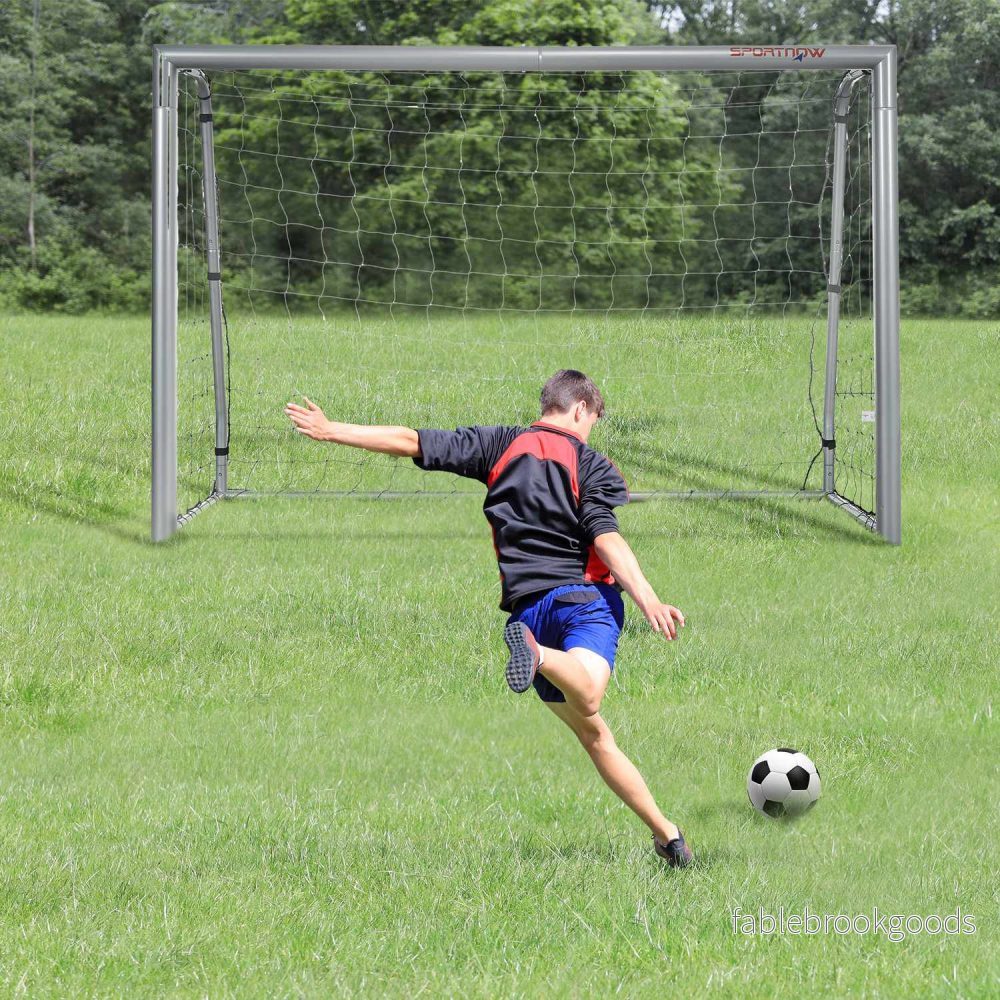 Fotbollsmål i stål med PE Mesh, 240x85x160 cm, Grå - Bild 2