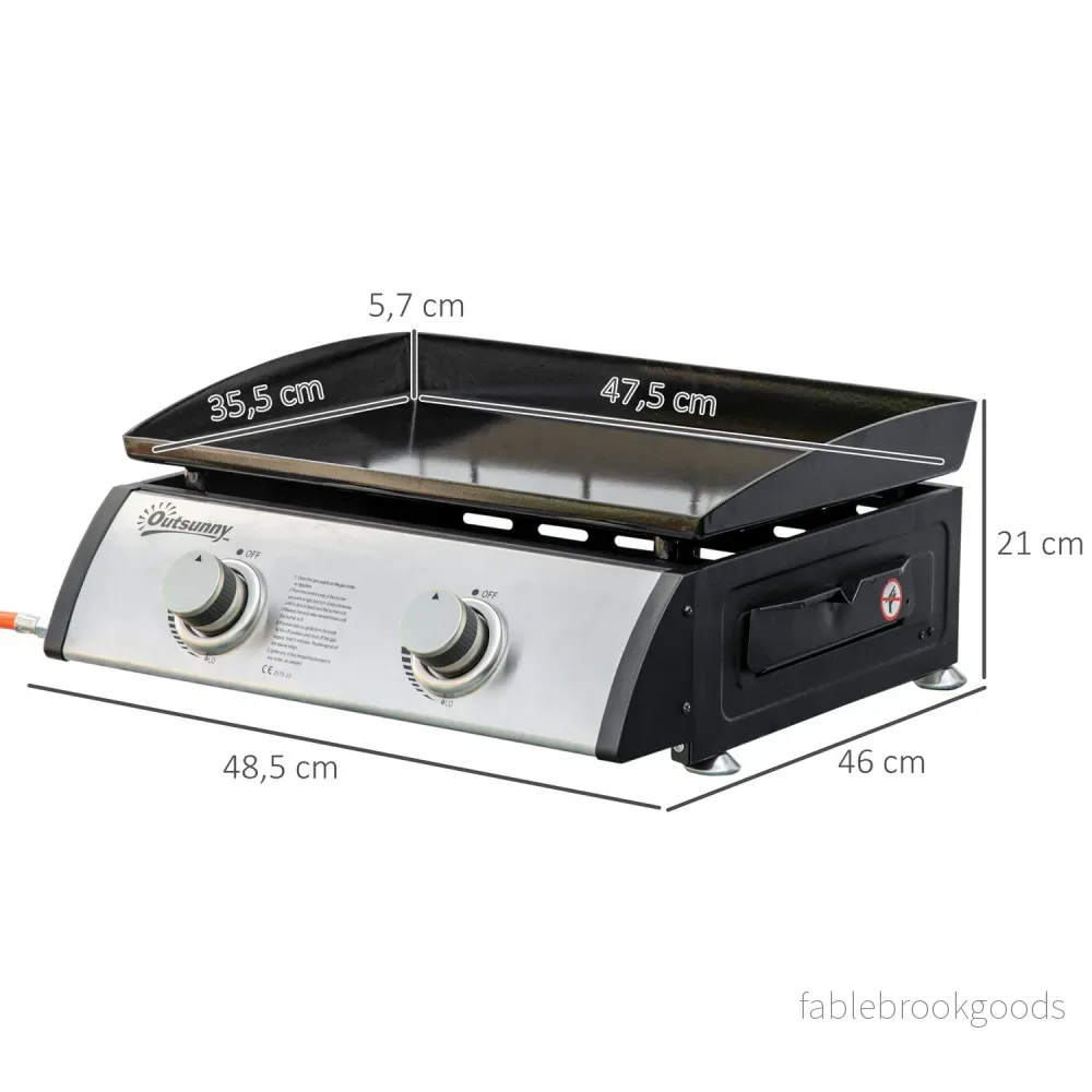 Gasgrill för bord - 2 brännare, rostfritt stål, non-stick - Bild 2
