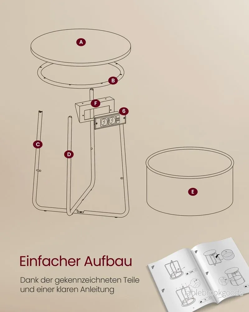 Sidobord – Med laddstation och korg – Vit - Bild 2