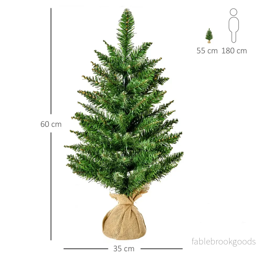 Liten 60 cm konstgjord bordsskiva julgran, linnebas - Bild 3