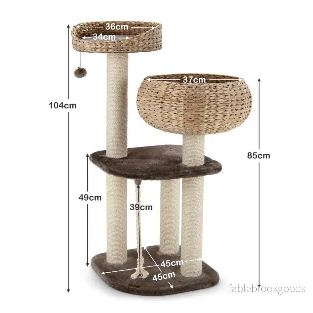 Träkattträd – med sängar och leksaksboll rep sisallindade pelare – 104 cm – Brun - Bild 2