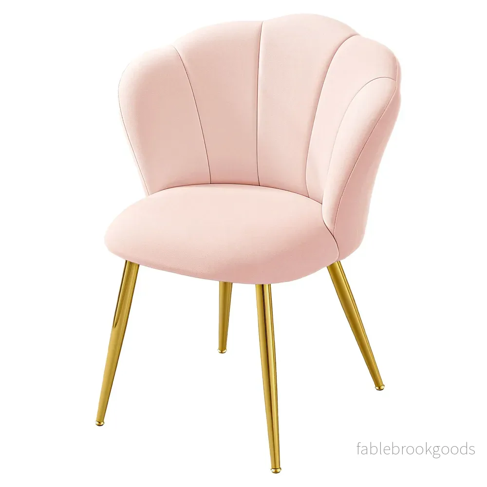 Eetkamerstoel - Bloemvormige Rugleuning - Fluweel - Stalen Poten - Roze - Bild 2