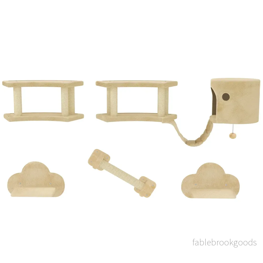 Cat Climbing Wall Set, 5-delat, plysch, för katter upp till 5 kg