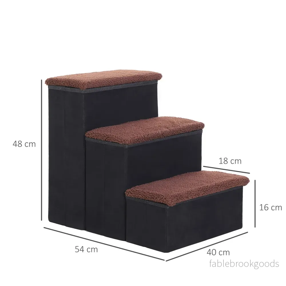 Vikbar husdjurstrappa med förvaring – 3 steg, MDF, svart - Bild 3