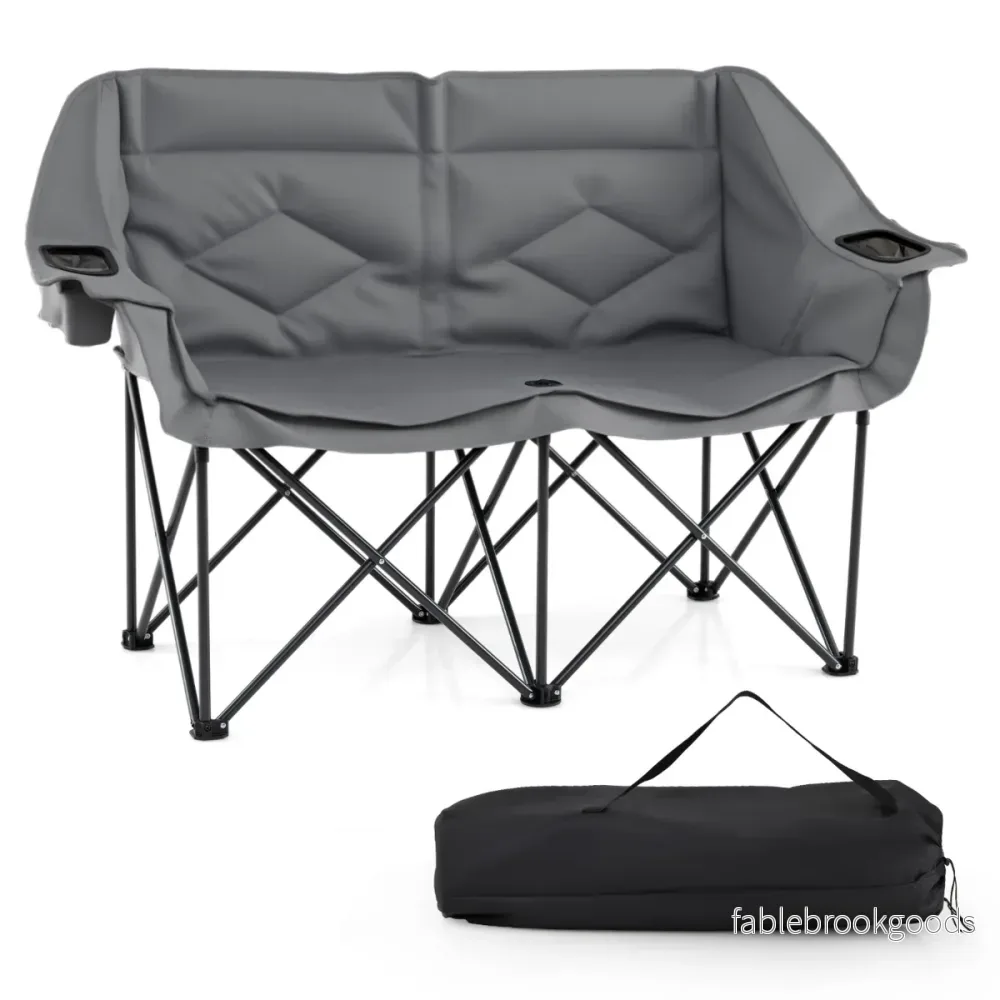 XXL campingsoffa – för personer, hopfällbar campingstol med dryckeshållare och nätfickor i – 2 – Grå