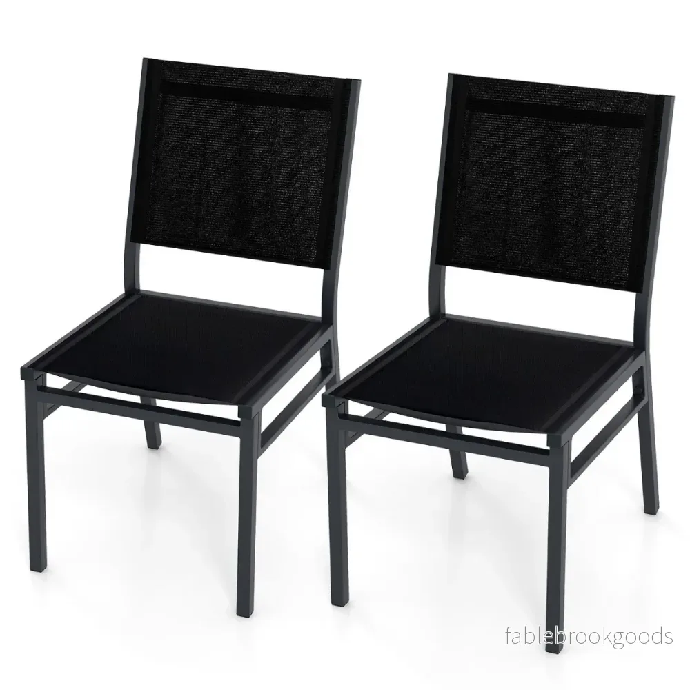 Set – med trädgårdsstolar väderbeständiga uteplatsstolar i aluminium ventilerande sits och ryggstöd – 2 60 x 45 x 87 cm – Svart - Bild 2