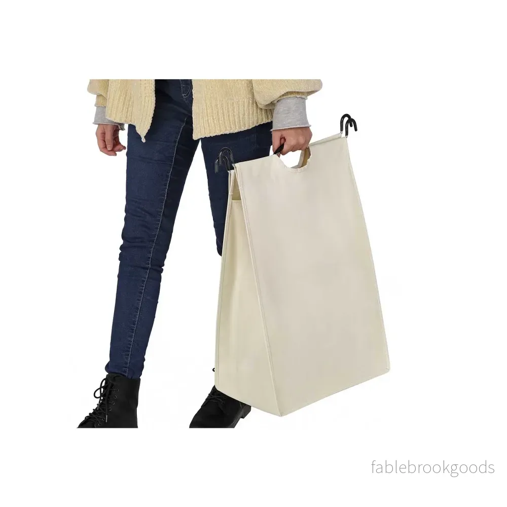 Tvättkorg – 3 fack – avtagbara fickor – beige - Bild 2