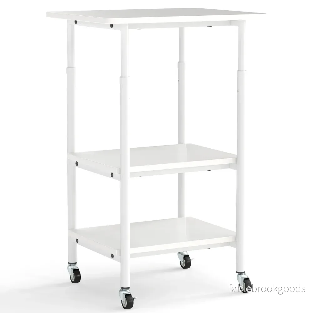 stegs – höjdjusterbar skrivarbord med hyllor och hjul – 3 – Vit