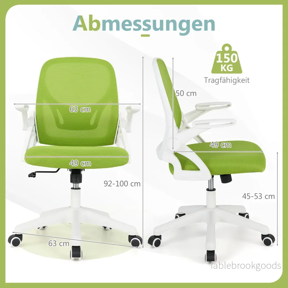 Ergonomisk – kontorsstol med fällbara armstöd och gungfunktion skrivbordsstol – Grön - Bild 2