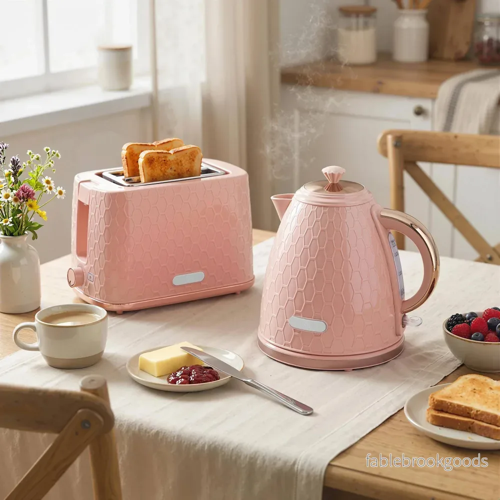 Vattenkokare och brödrostset, 1,7 l snabbkokning, 2 skivor, rosa - Bild 2