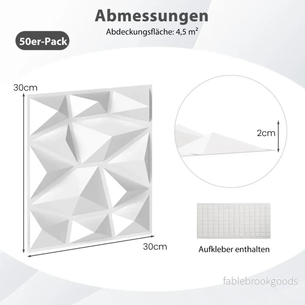 stycken – 3D väggpaneler diamant väggbeklädnad väggdekoration m² – 50 30 x 30 cm 4,5 – Vit - Bild 2