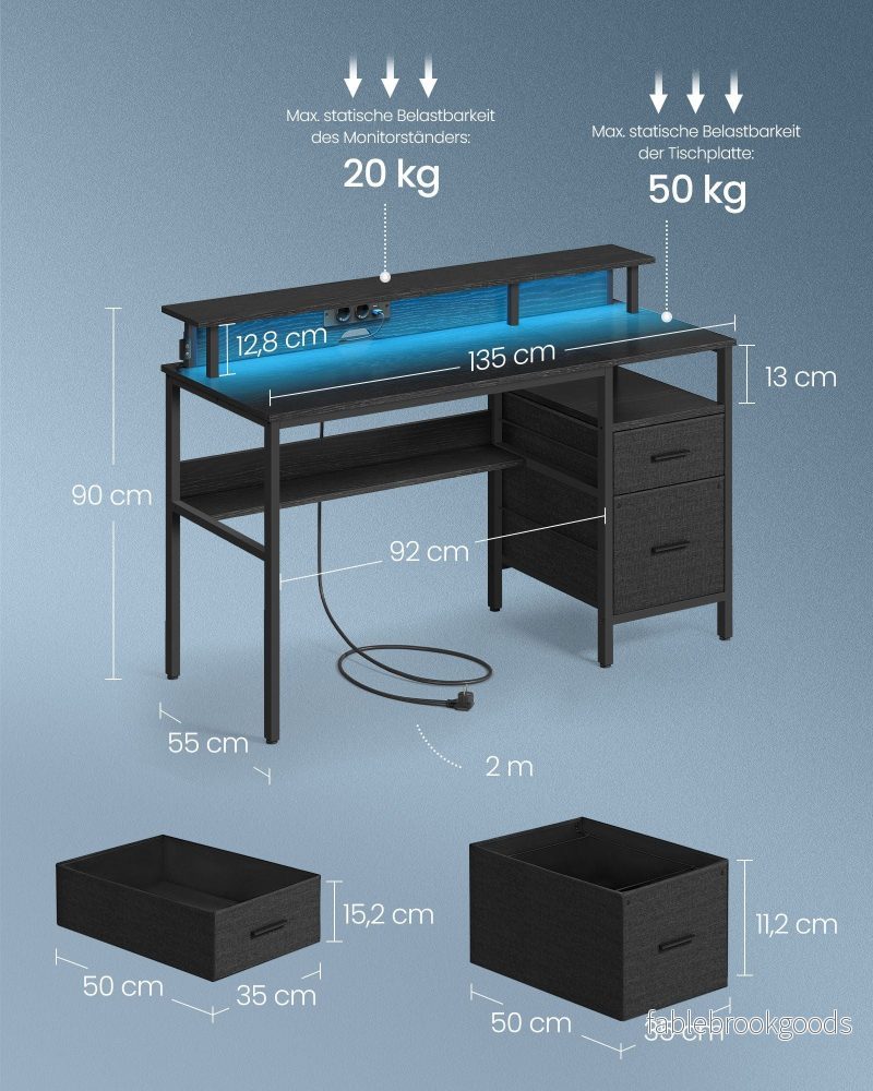 Skrivbord med lådor och bildskärmsställ – modern design – svart - Bild 3