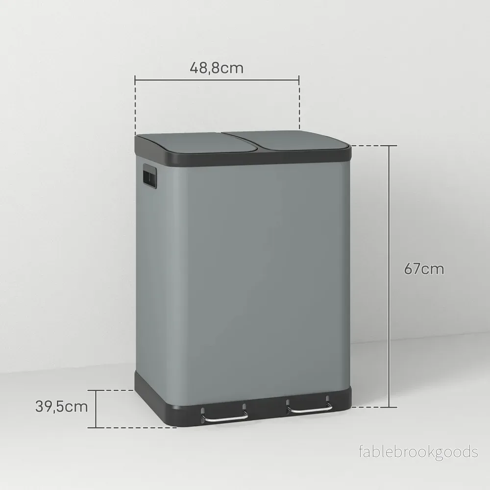 Dubbla 30L pedalbehållare - metall, innerbehållare, lock - Bild 3