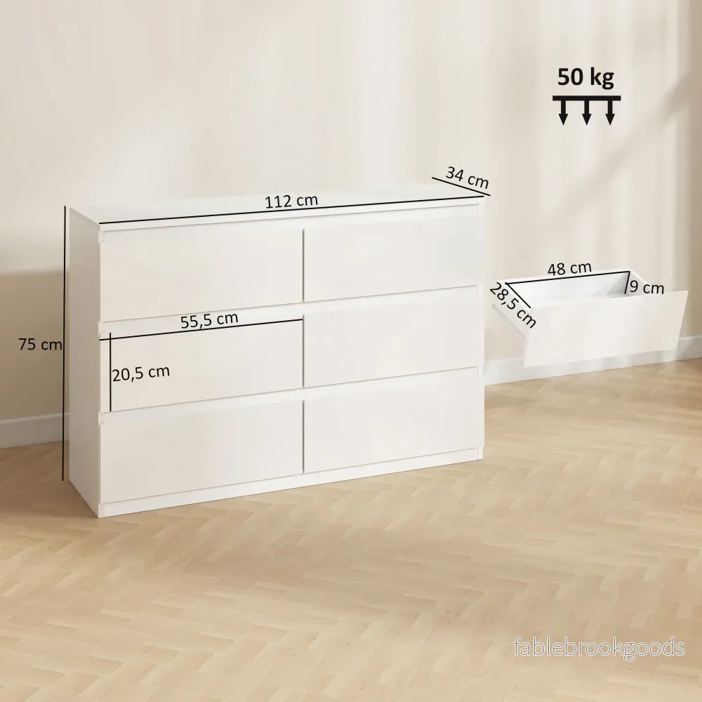 Byrå med 6 lådor, vit 112 x 34 x 75 cm - Bild 3
