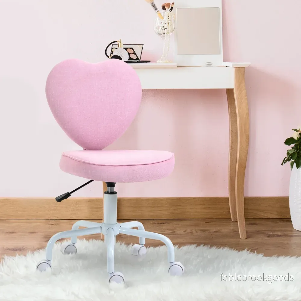 Pink Heart Swivel Stol, justerbar höjd, linnetyg - Bild 2