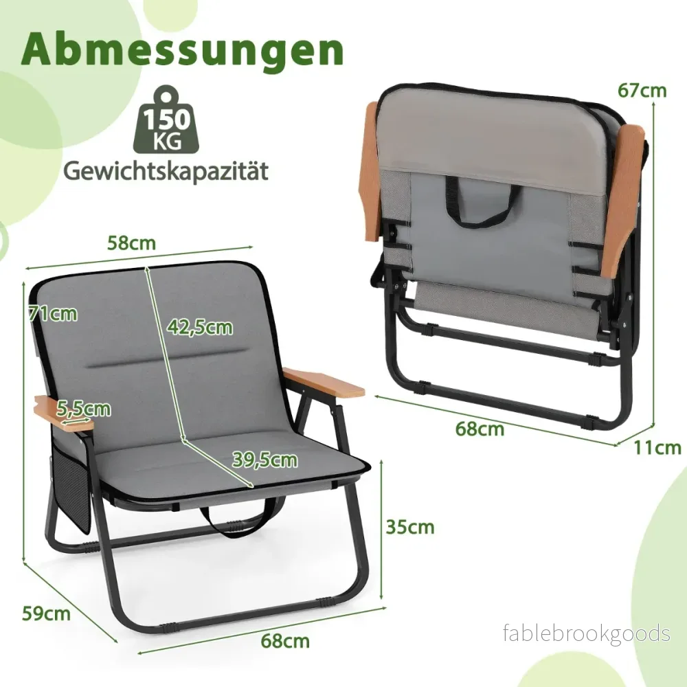 pack – Fällbara Campingstolar med Avtagbart Kudd och Sidoficka Fällstol – 2 – Grå - Bild 2