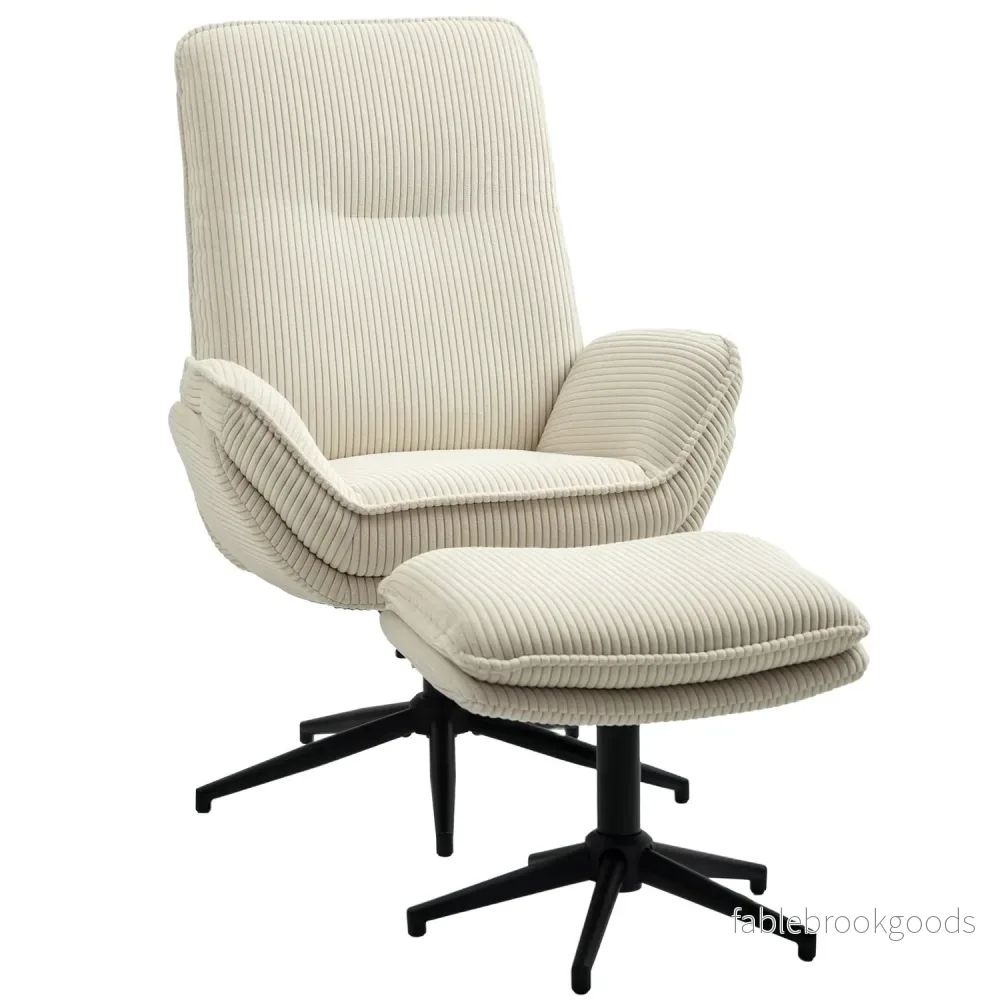 Liggstol Beige med 360° vridbar och pall