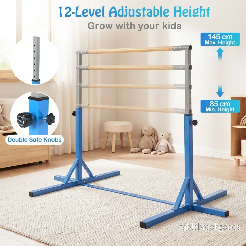 Gymnastikstång – horisontell Barrstång med stegs höjdjustering från – 12 85-145 cm – Blå - Bild 3