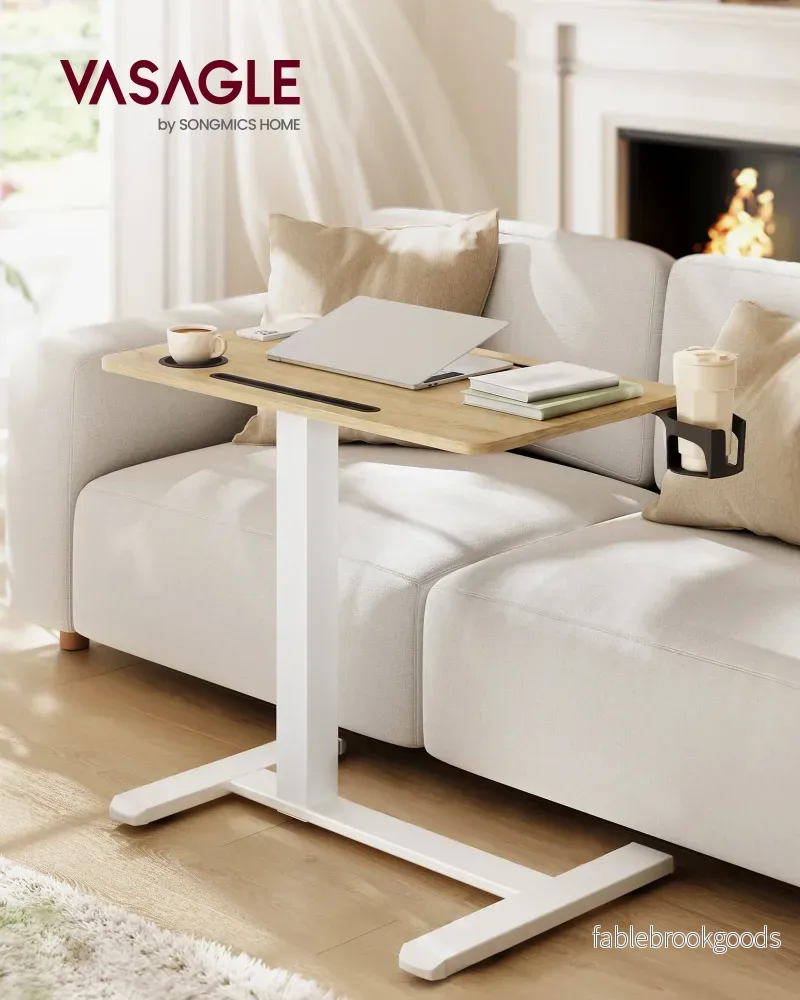 Bijzettafel - Mobiel met Wielen en Bekerhouders - Eikenkleurig-matwit - 70 x 40 x (65-102) cm - Bild 2
