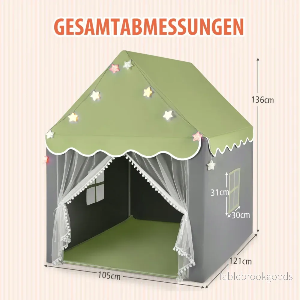 Lektält – för barn med tvättbar matta och stjärnljus fönster – 105 x 121 x 136 cm – Grön - Bild 2