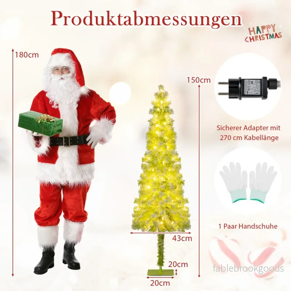 Konstgjord – julgran med belysning och snö böjbar topp – 150 cm – Grön - Bild 2