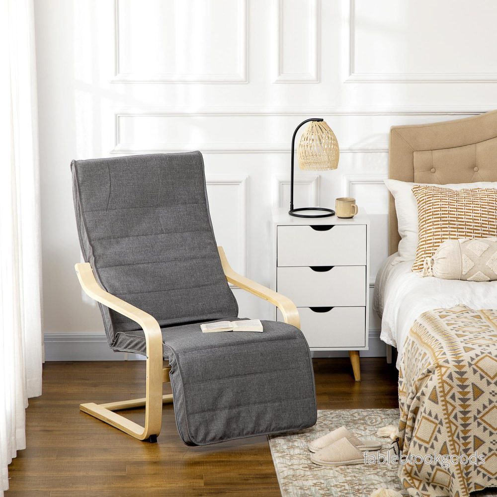 Justerbar vilstol, björkträ, grå linnelook - Bild 2