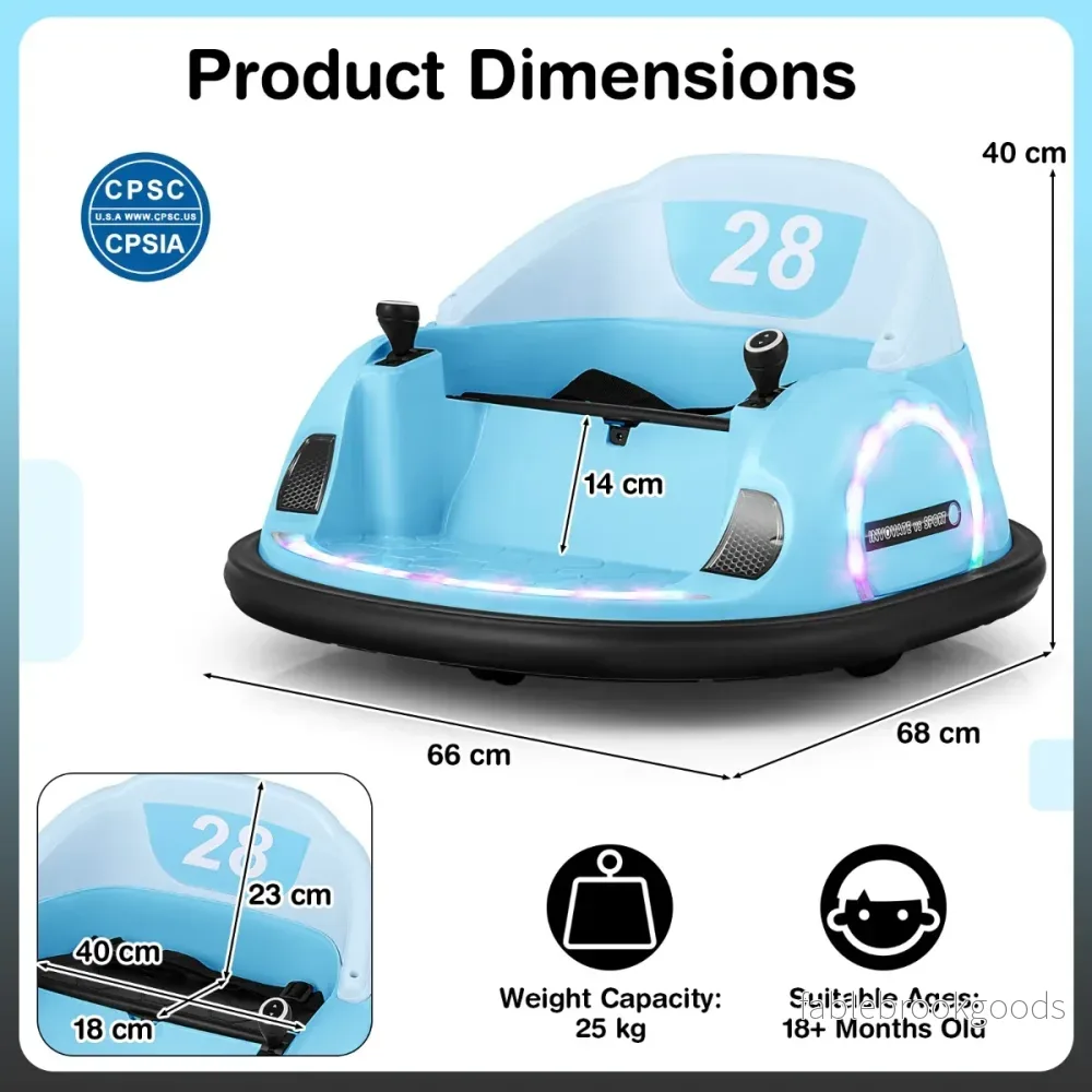 Påsitt – Bumperbil för Småbarn 12V elektrisk 360° snurrbil med Fjärrkontroll – Blå - Bild 2