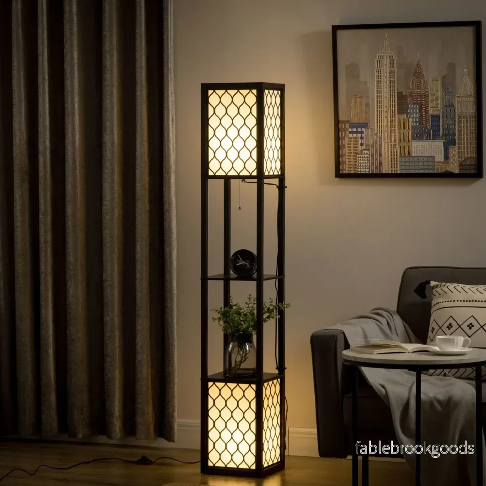 Golvlampa med hylla, dubbelljus, 40W dragkedja - Bild 2