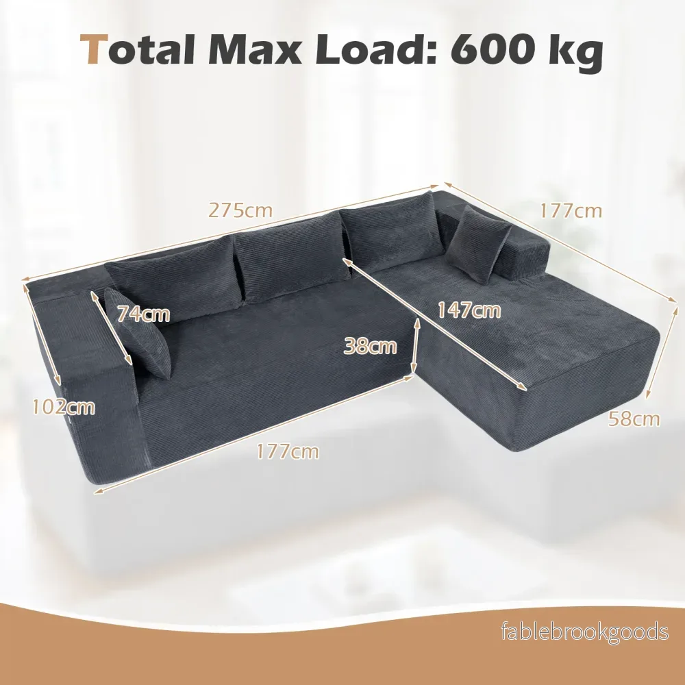 L‑formad – modulsoffa för personer med schäslong, bärkapacitet upp till – 4 600 kg 275 x 177 x 58 cm - Bild 2