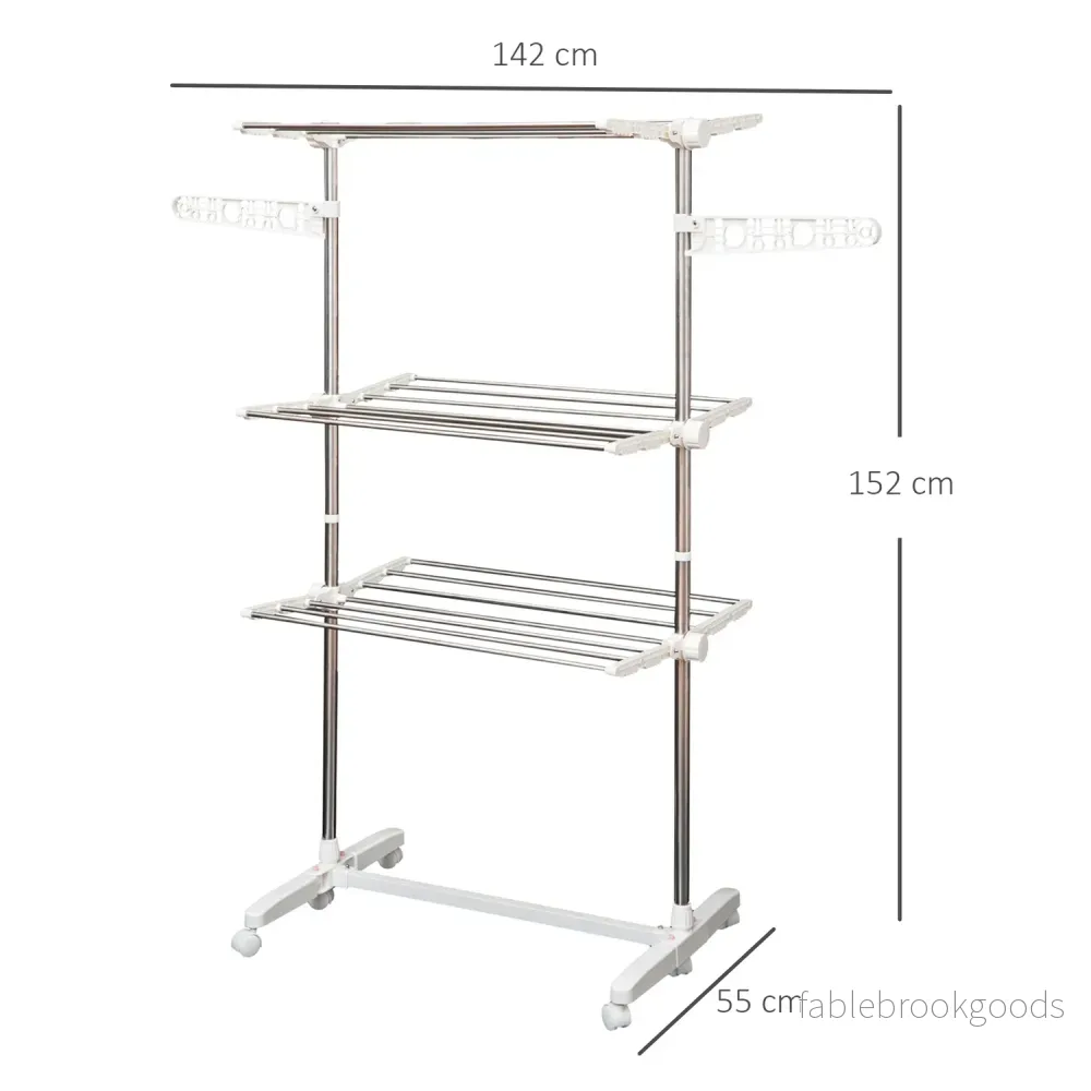 Hopfällbar mobil klädluftare, 3 nivåer, 80-142 cm Justerbar - Bild 3