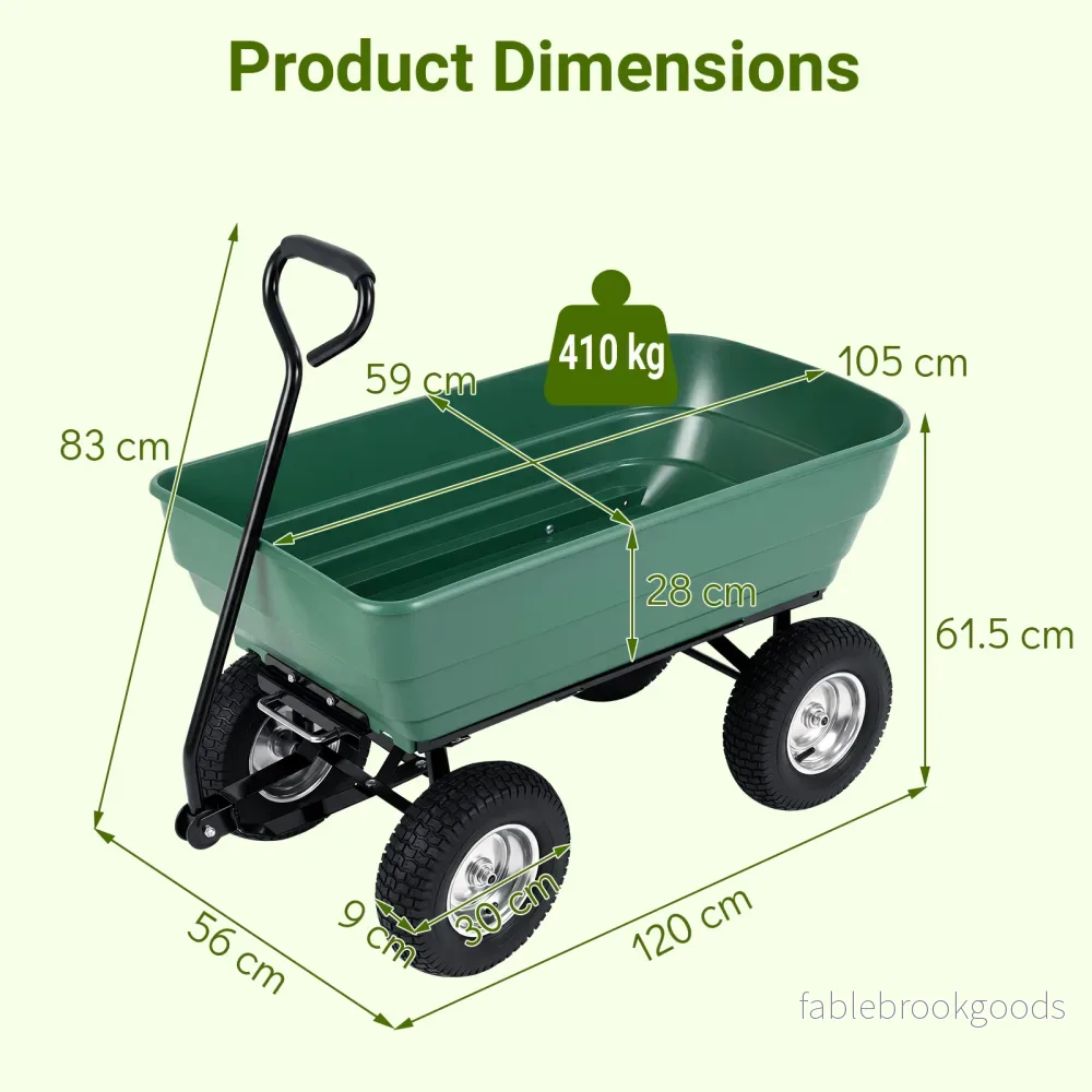 Trädgårdsvagn – med tippfunktion upp till Handvagn125 L volym Justerbart handtag – 410 kg – Grön - Bild 2