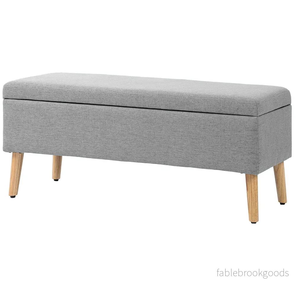 Klädd förvaringsbänk – Grå linnelook, 110x39x45 cm