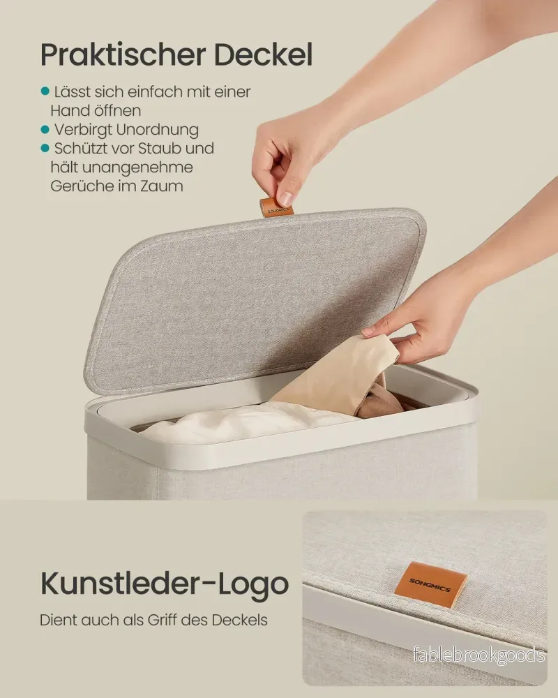 Wasmand - 39 x 22 x 75 cm - 65 liter - met deksel en handgrepen - uitneembare waszak - cappuccinobeige - max. belasting 10 kg - Bild 3