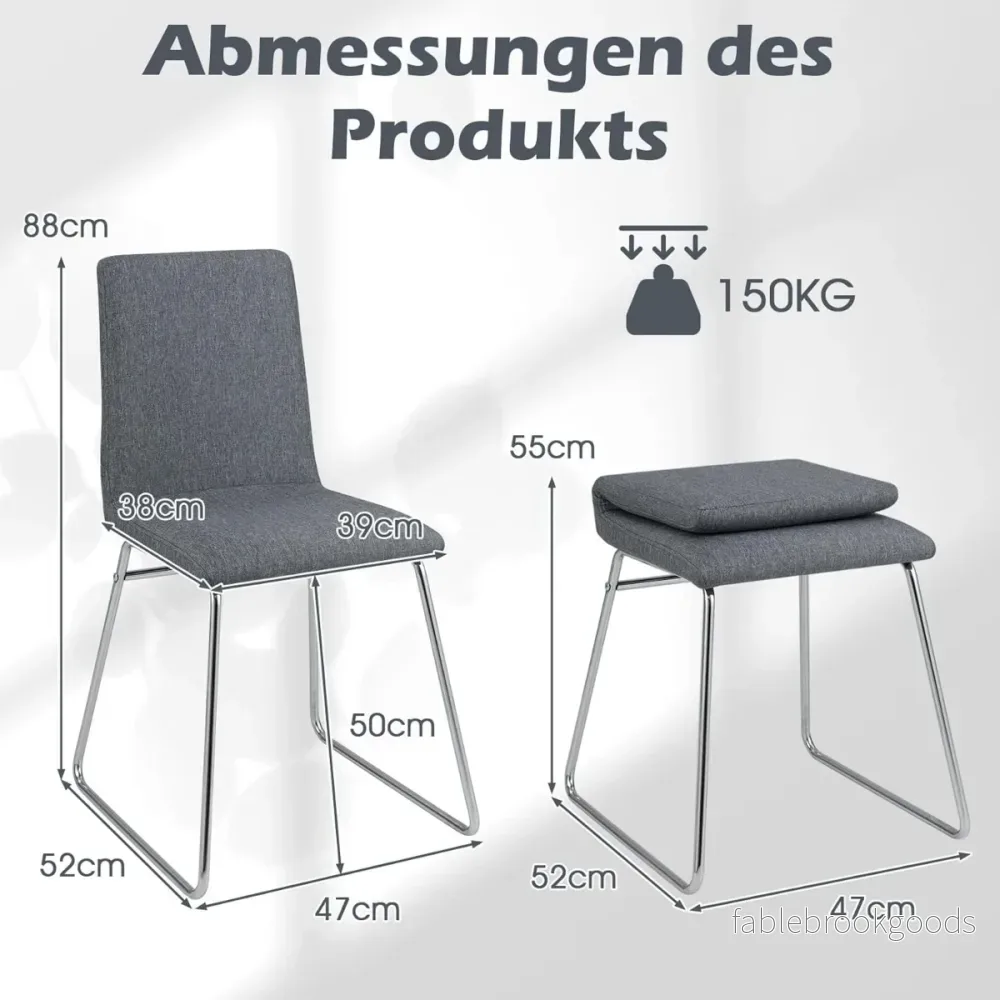 pack – matstolar med fällbart ryggstöd och metallram, stoppad köksstol – 2 – Grå - Bild 2