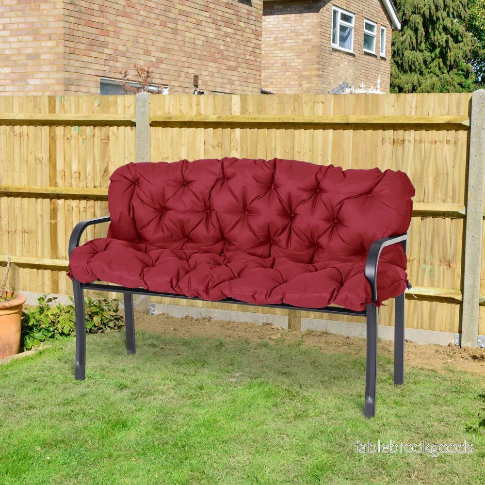 Röd utomhusbänkkudde med knytband, 3-sits, 150x98x8 cm - Bild 2